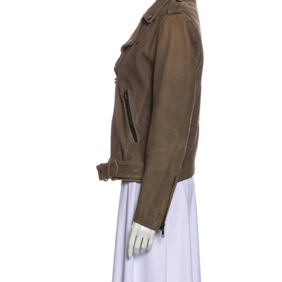 Current/Elliott goat genuine leather biker brown taupe motorcycle jacket - Picture 2 of 5